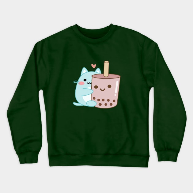 Cute Cat drinking bubble milk tea Crewneck Sweatshirt by wienterd